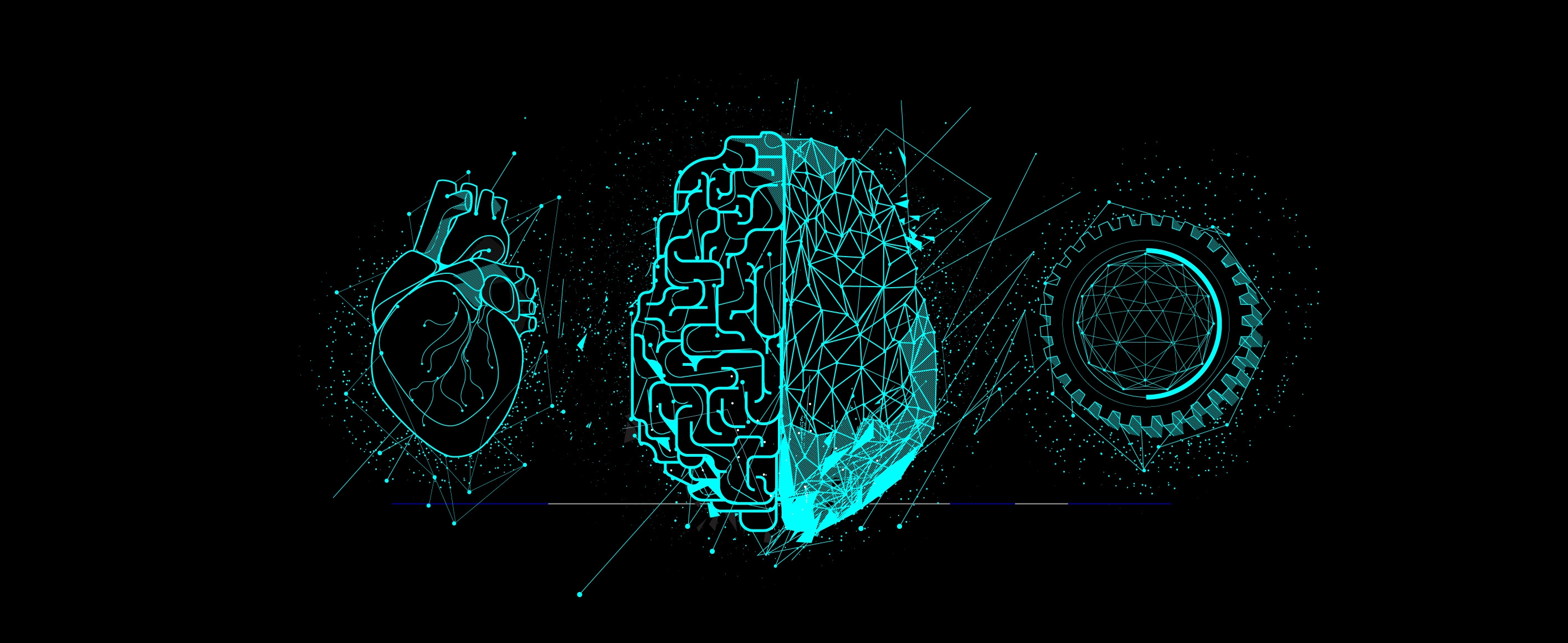 Abstract wireframe spheres and geometric shapes rendered in bright green lines.