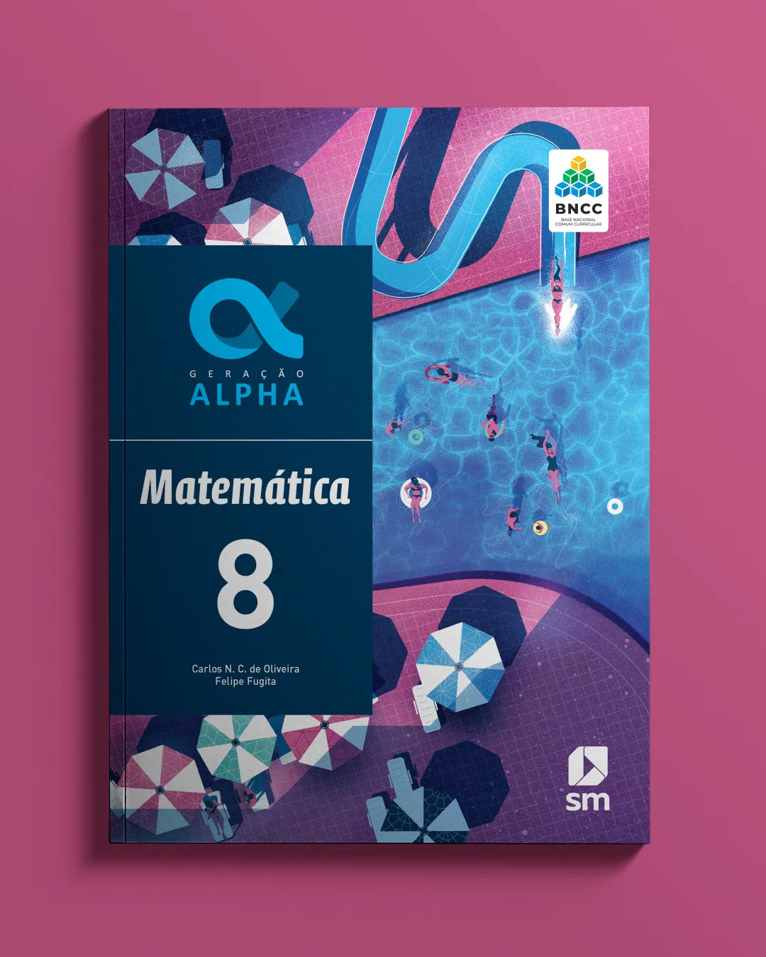 Interior illustration for the Grade 8 mathematics textbook, showing swimmers, water reflections, and structured shapes from an aerial perspective