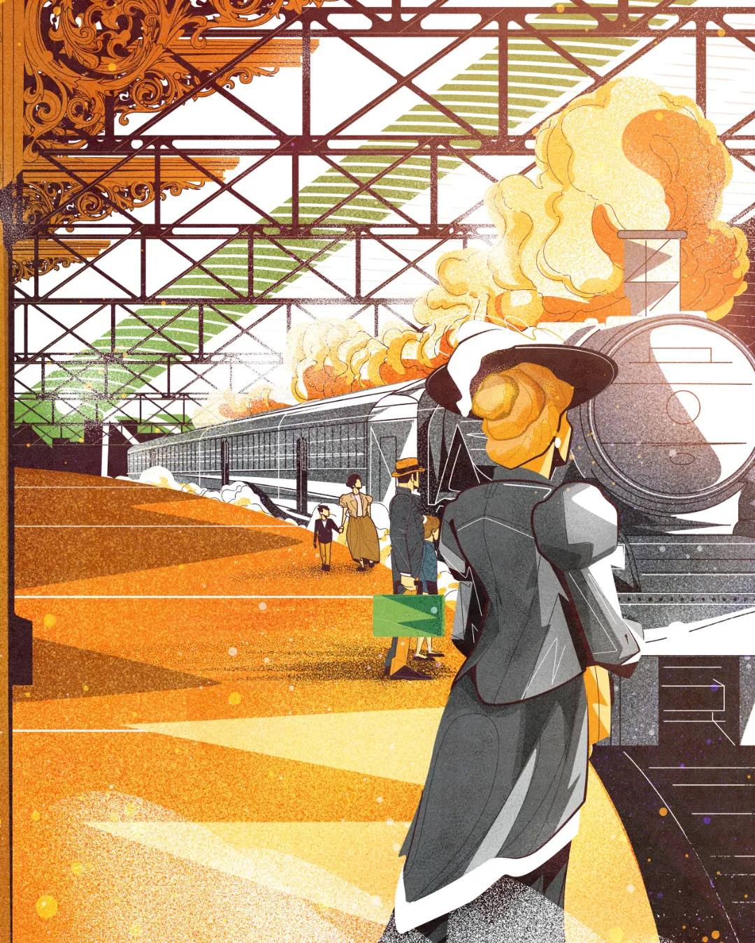History textbook cover for Generation Alpha Grade 8, illustrating an industrial era train station scene with steam locomotive and people in early modern clothing.