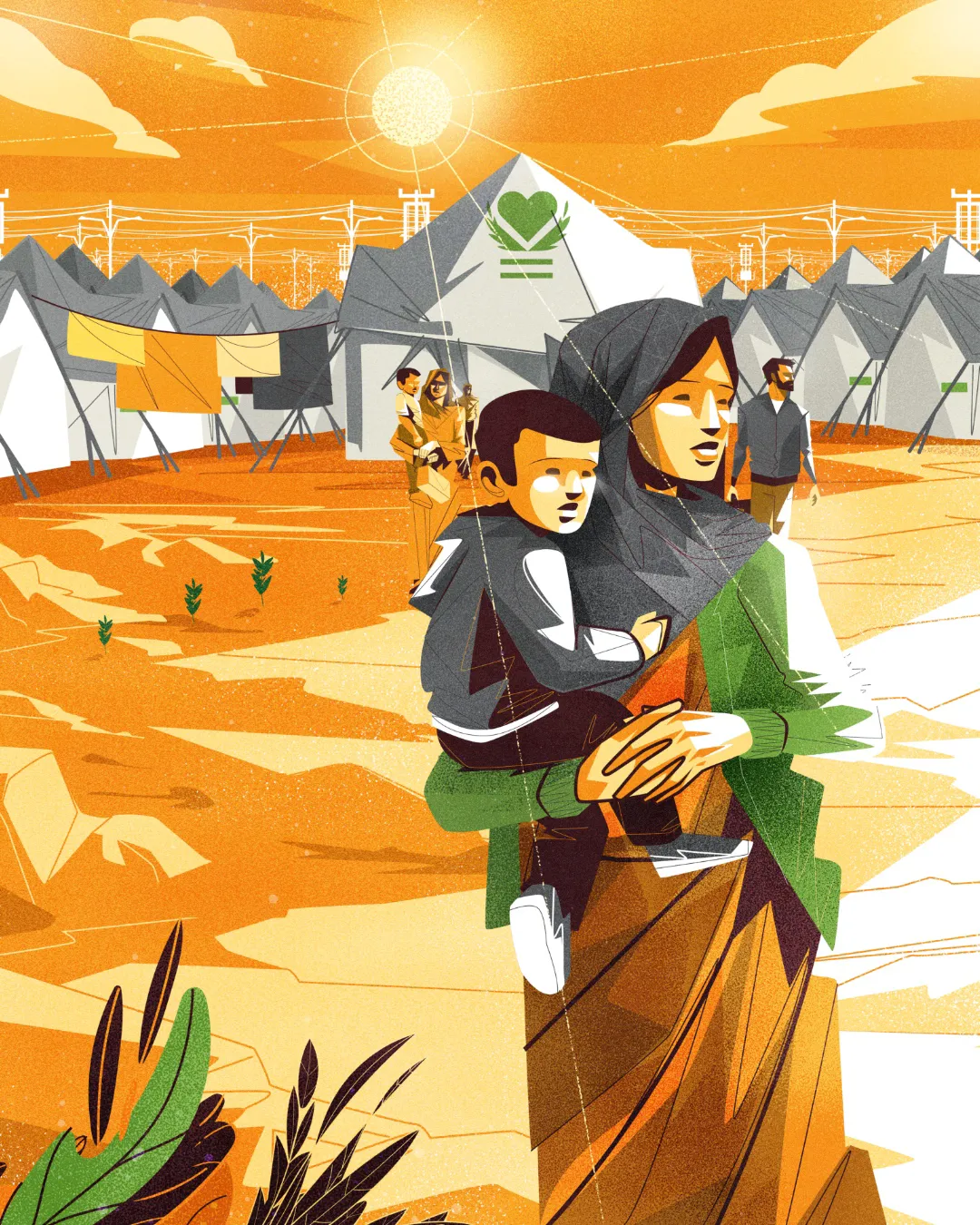 History textbook cover for Generation Alpha Grade 9, portraying a humanitarian scene with a woman carrying a child in a refugee camp setting.