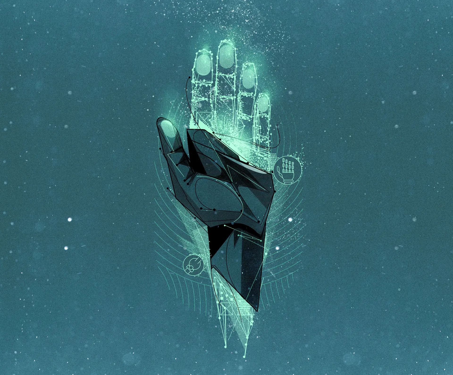 Digital anatomical heart rendered with data points and medical interface elements, symbolizing bioengineering, biotechnology, and future healthcare.