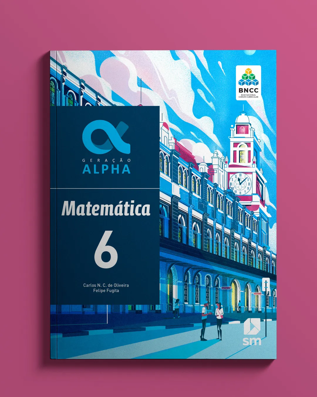 Interior illustration for the Grade 6 mathematics textbook, depicting a stylized city scene with people and geometric forms