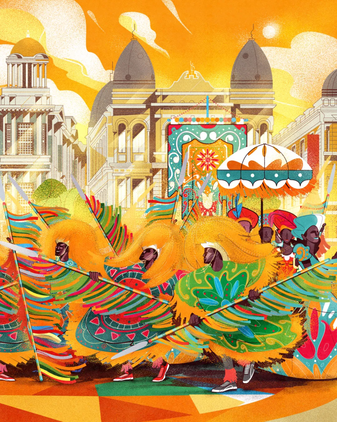 History textbook cover for Generation Alpha Grade 7, depicting a colorful cultural procession with traditional costumes and historical urban architecture.