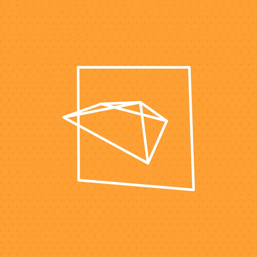 Minimal geometric composition with white outlined polygon inside a square on orange background