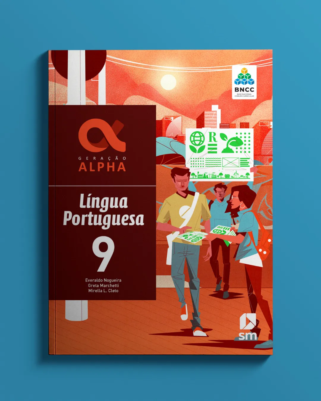 Interior illustration of students exchanging materials and ideas, representing communication, critical thinking, and social awareness.