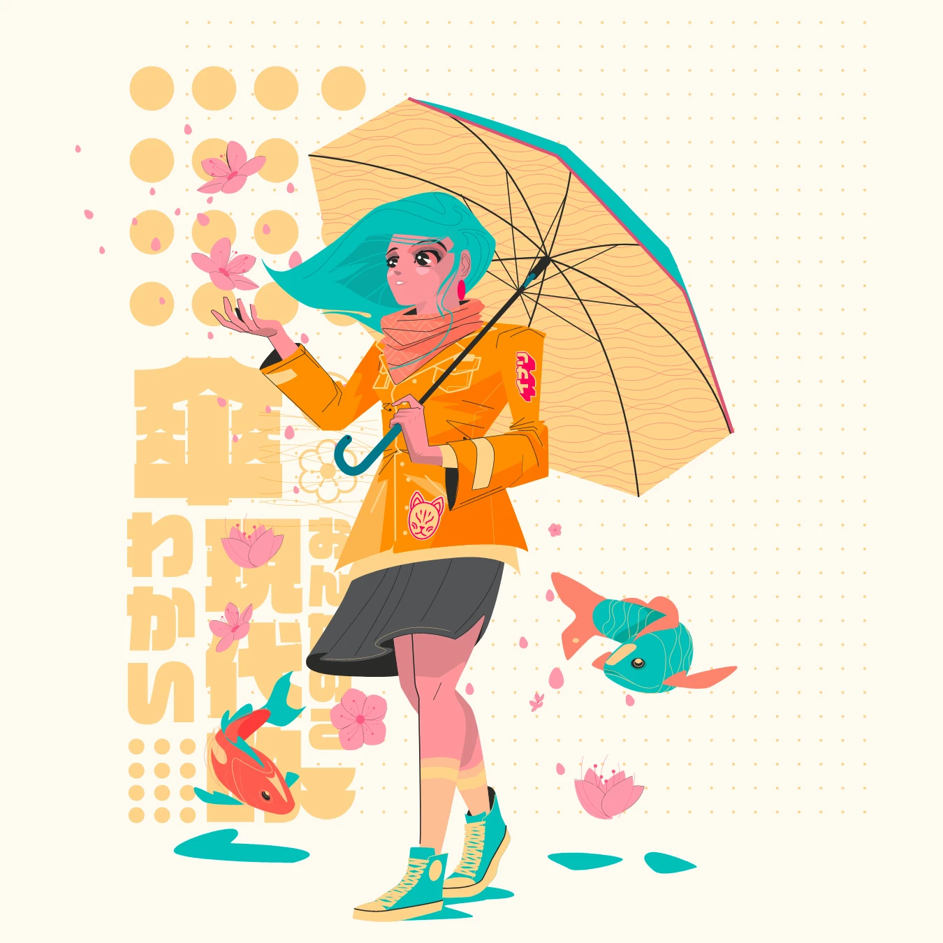 Manga-style illustration with dynamic pose and cultural elements