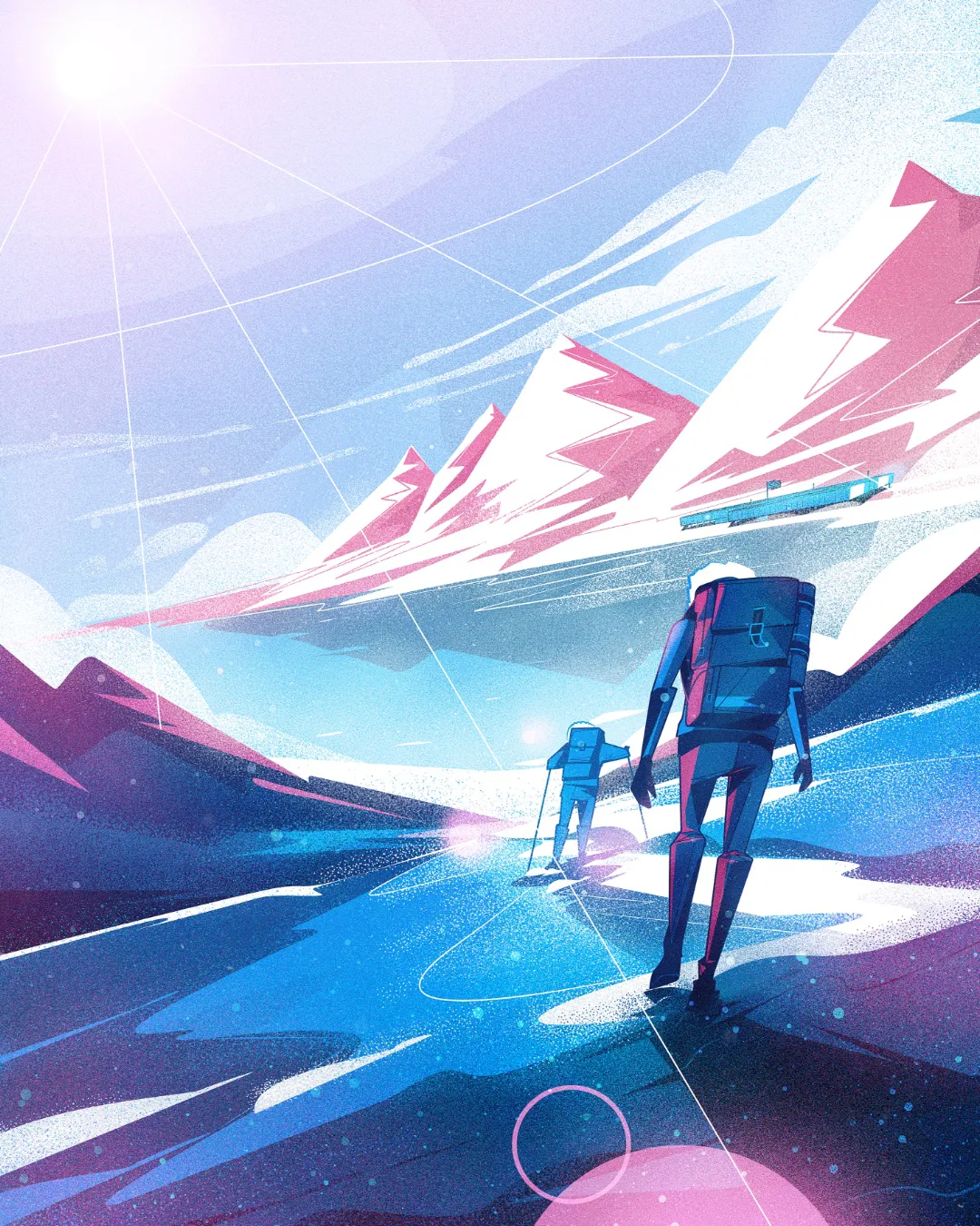 Grade 7 mathematics textbook cover illustration for the Geração Alpha collection, showing figures exploring a futuristic landscape