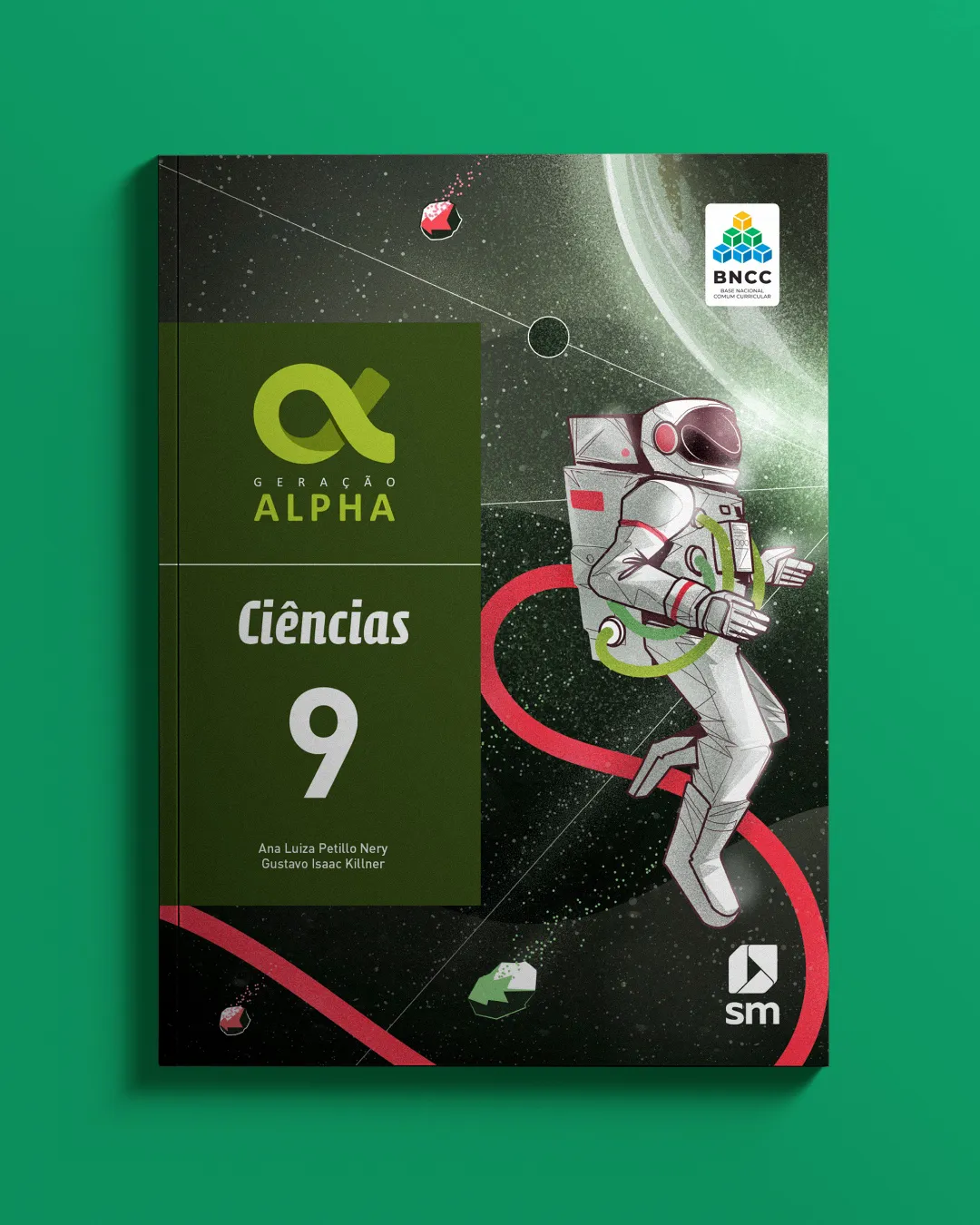 Detailed space-themed illustration from Generation Alpha Science Grade 9 book, featuring an astronaut floating in space, representing astronomy, physics, and scientific discovery