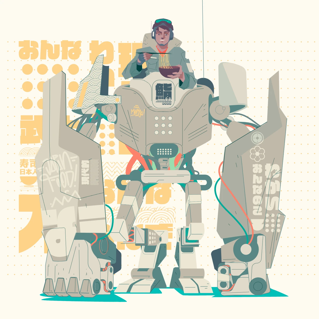 Manga character design inspired by Japanese cuisine