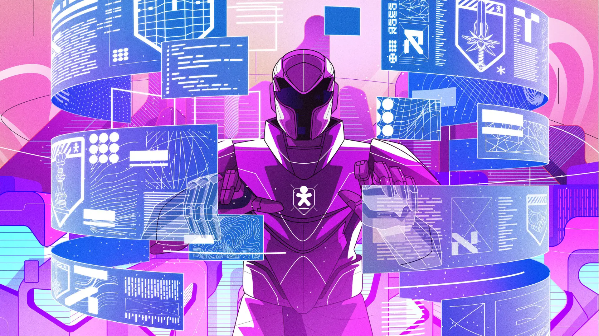 Futuristic crest design for one of Vivo’s five operational areas in digital security.