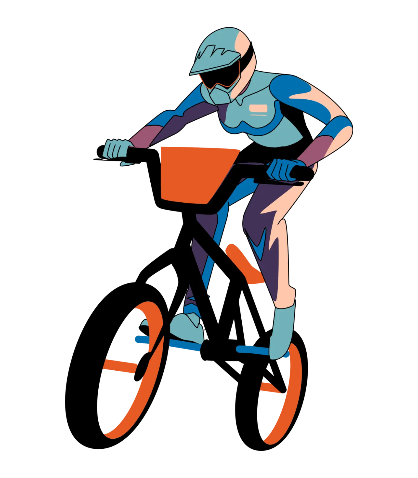 Illustration of a cyclist wearing a helmet and protective gear riding a bicycle.