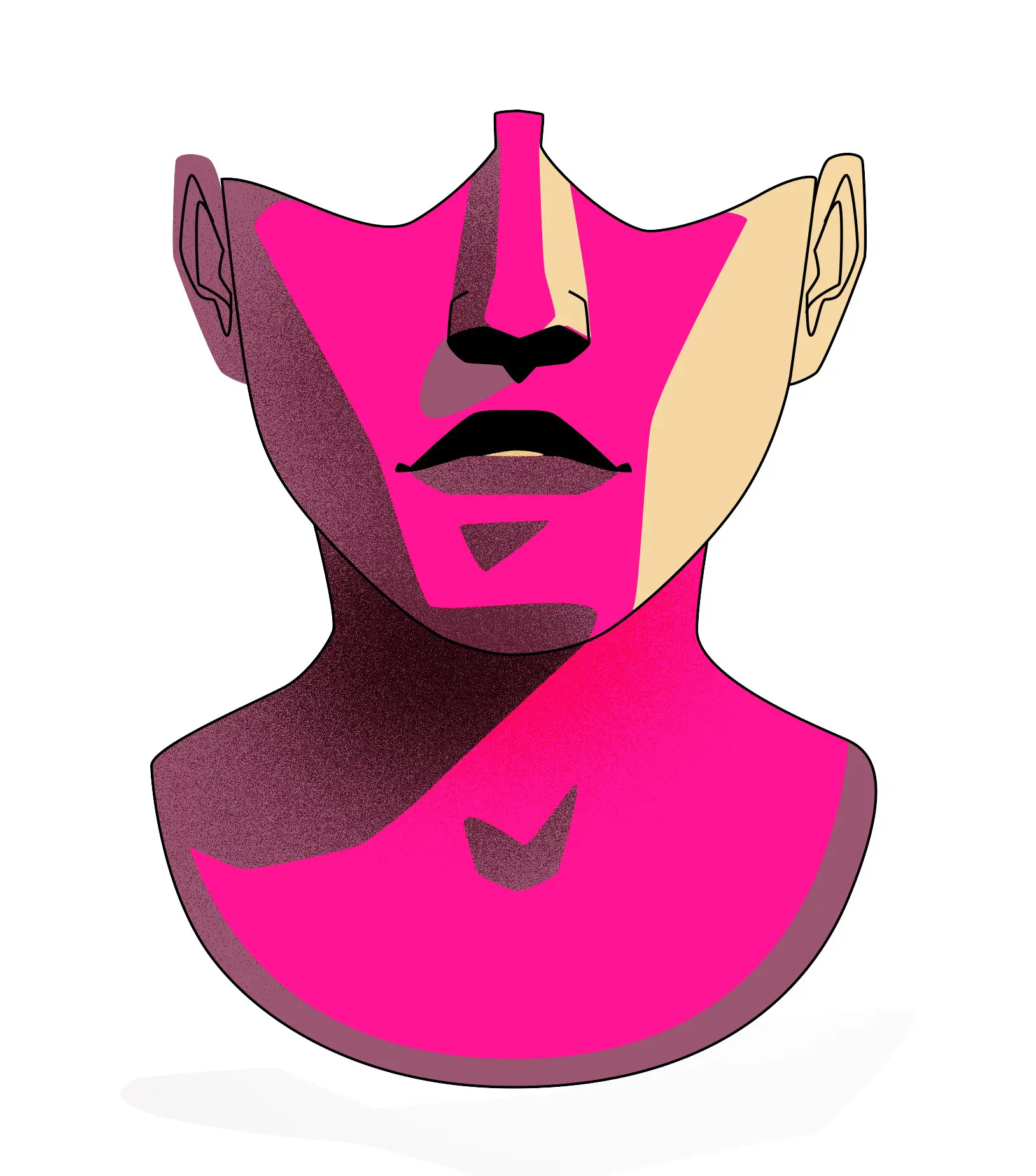 Abstract colored illustration of a human neck and lower face with vibrant pink and beige shading.