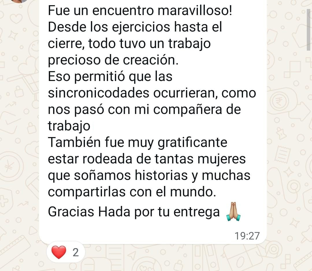 Spanish text message about a wonderful meeting, creativity, and gratitude, mentioning @Romi Retiro Urbano.