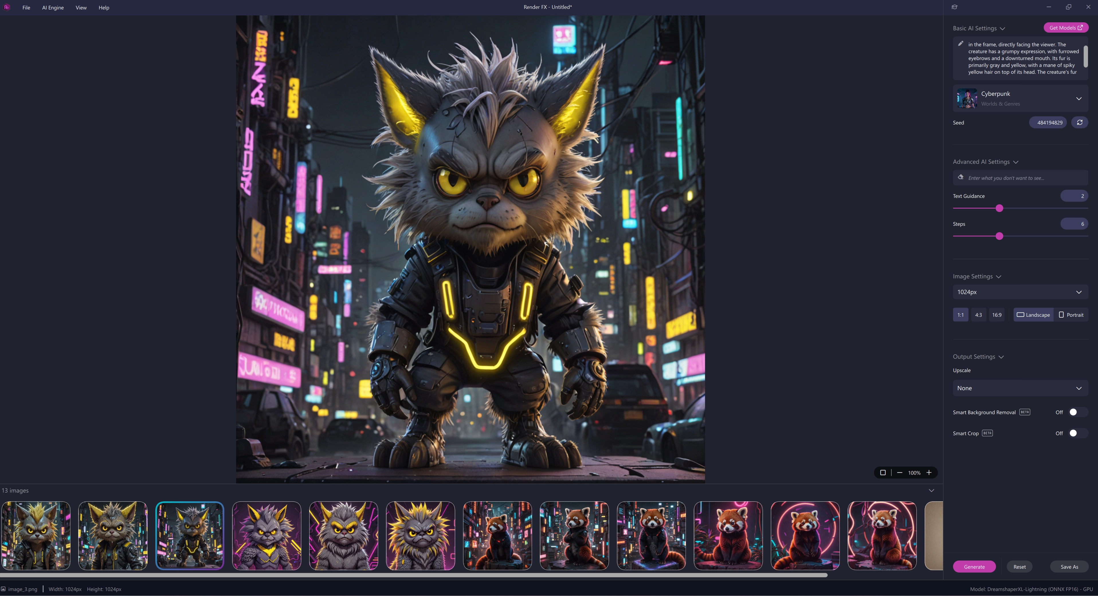 Local text-to-image generation in Render FX