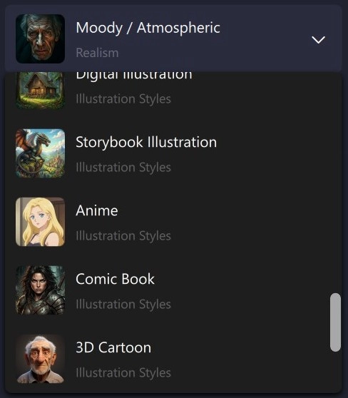 20+ stylistic presets menu