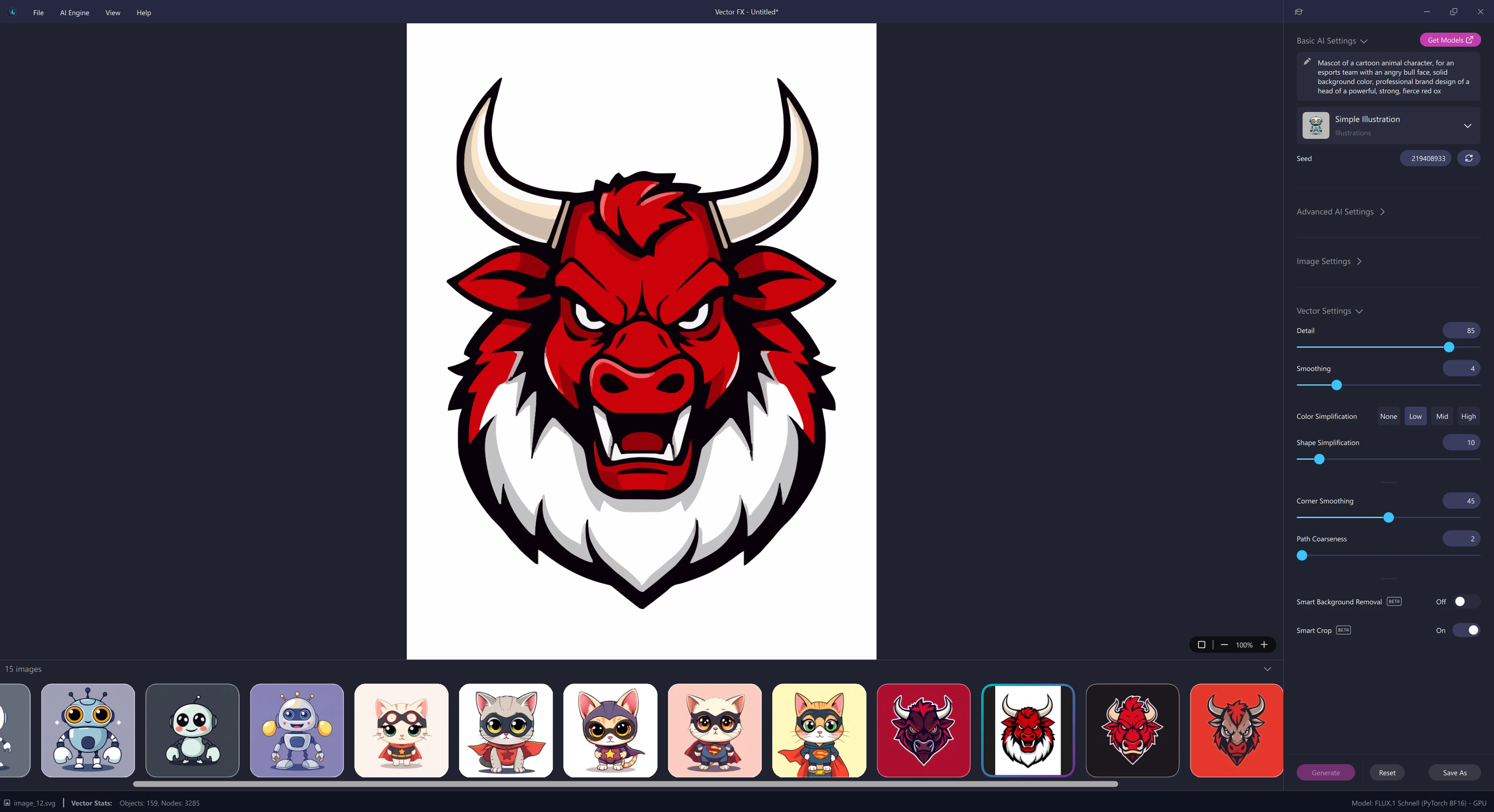 Local text-to-vector generation in Vector FX