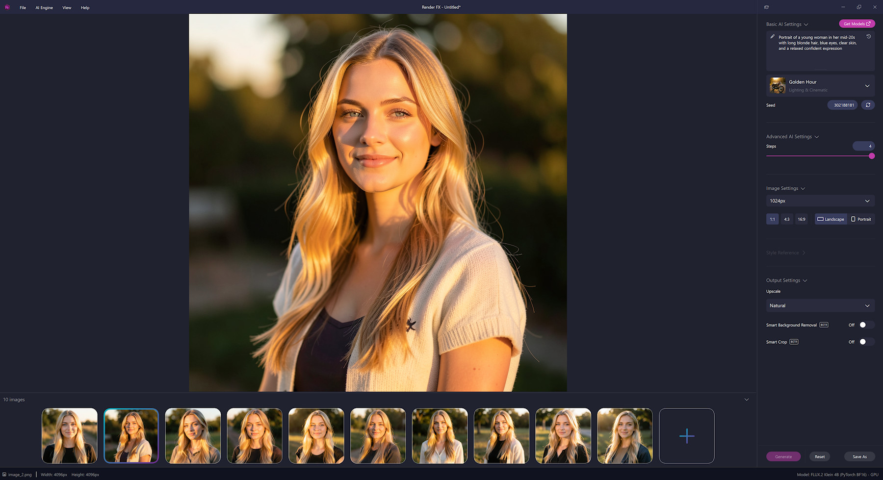 Render FX UI photo realistic woman blond hair