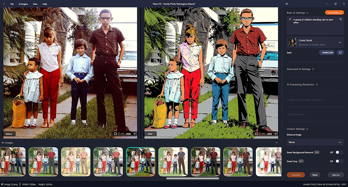 old family photo transformed into a comic book using Vision FX