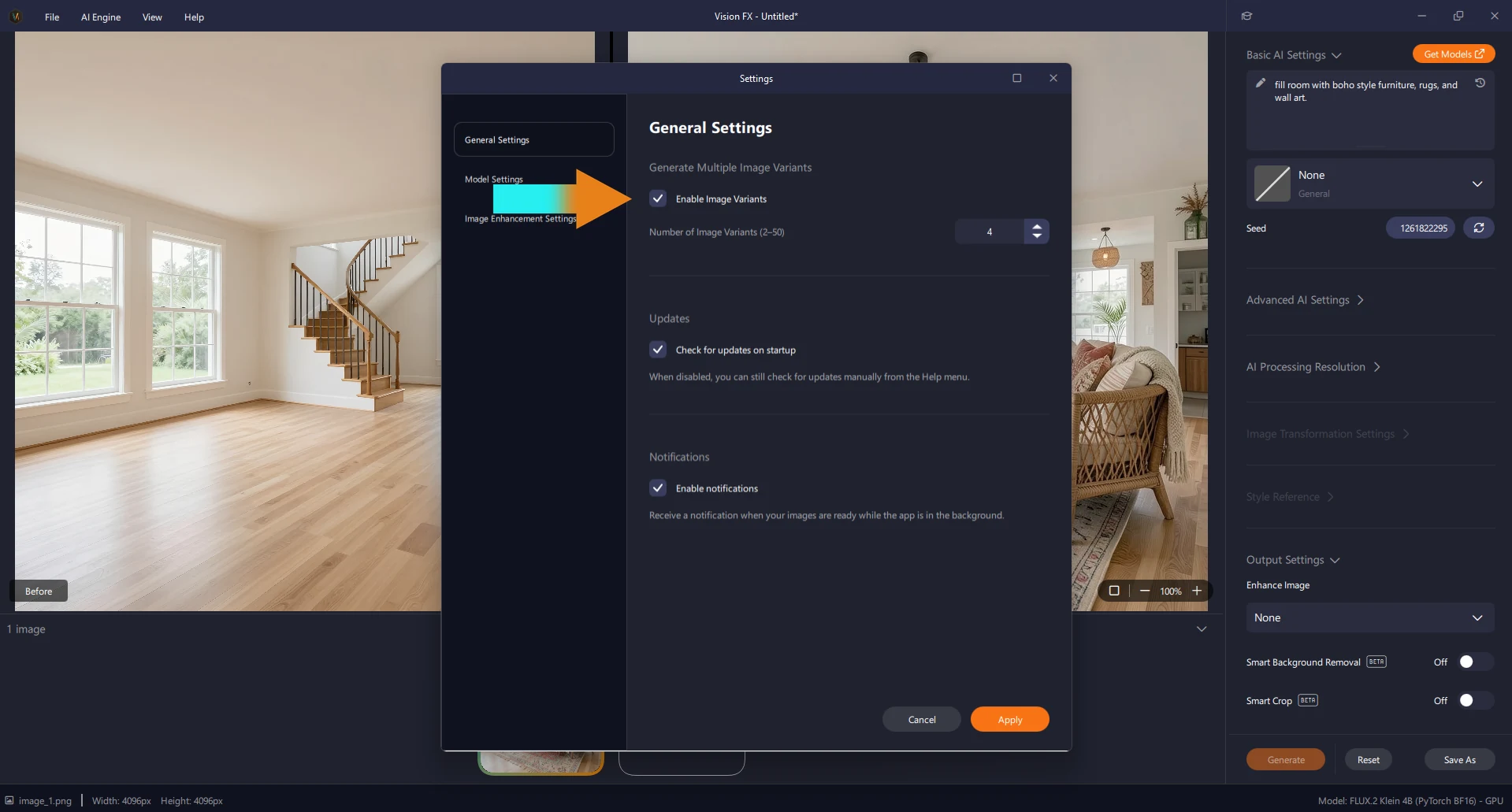 Vision FX UI - General Settings, Image Variants enabled