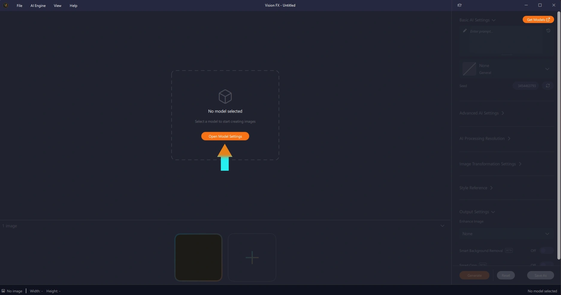 Vision FX UI example with no model loaded