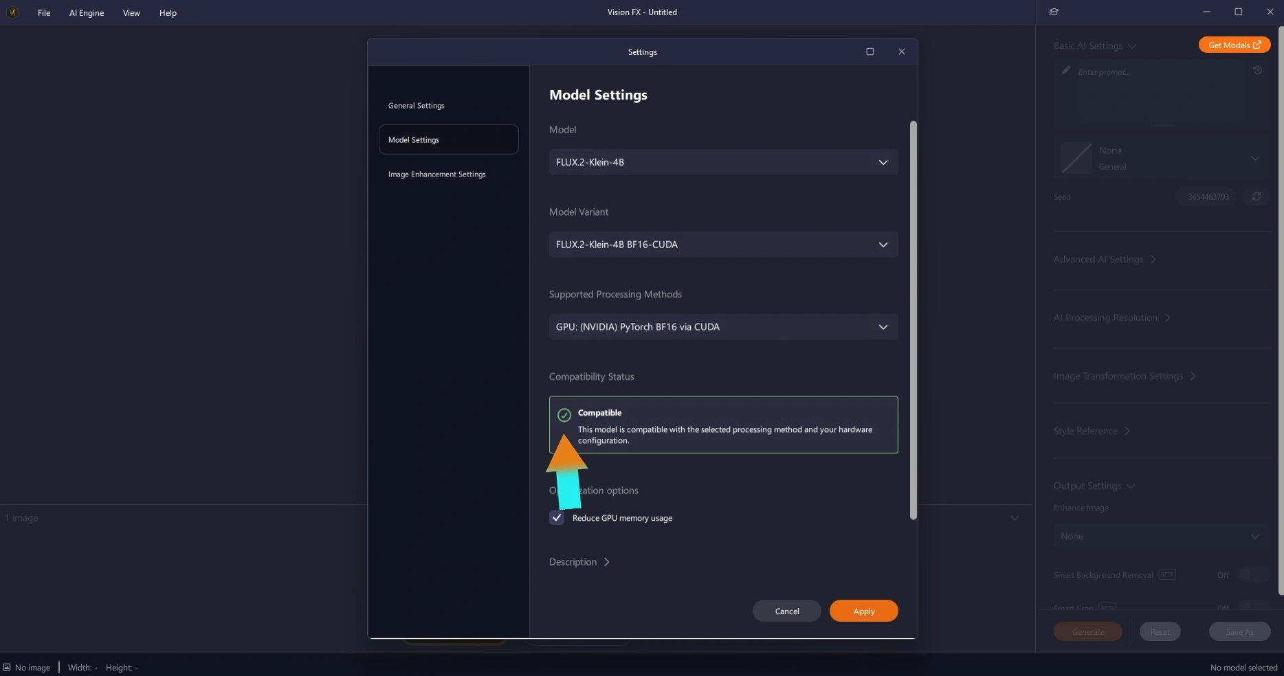 Vision FX UI example with no model loaded