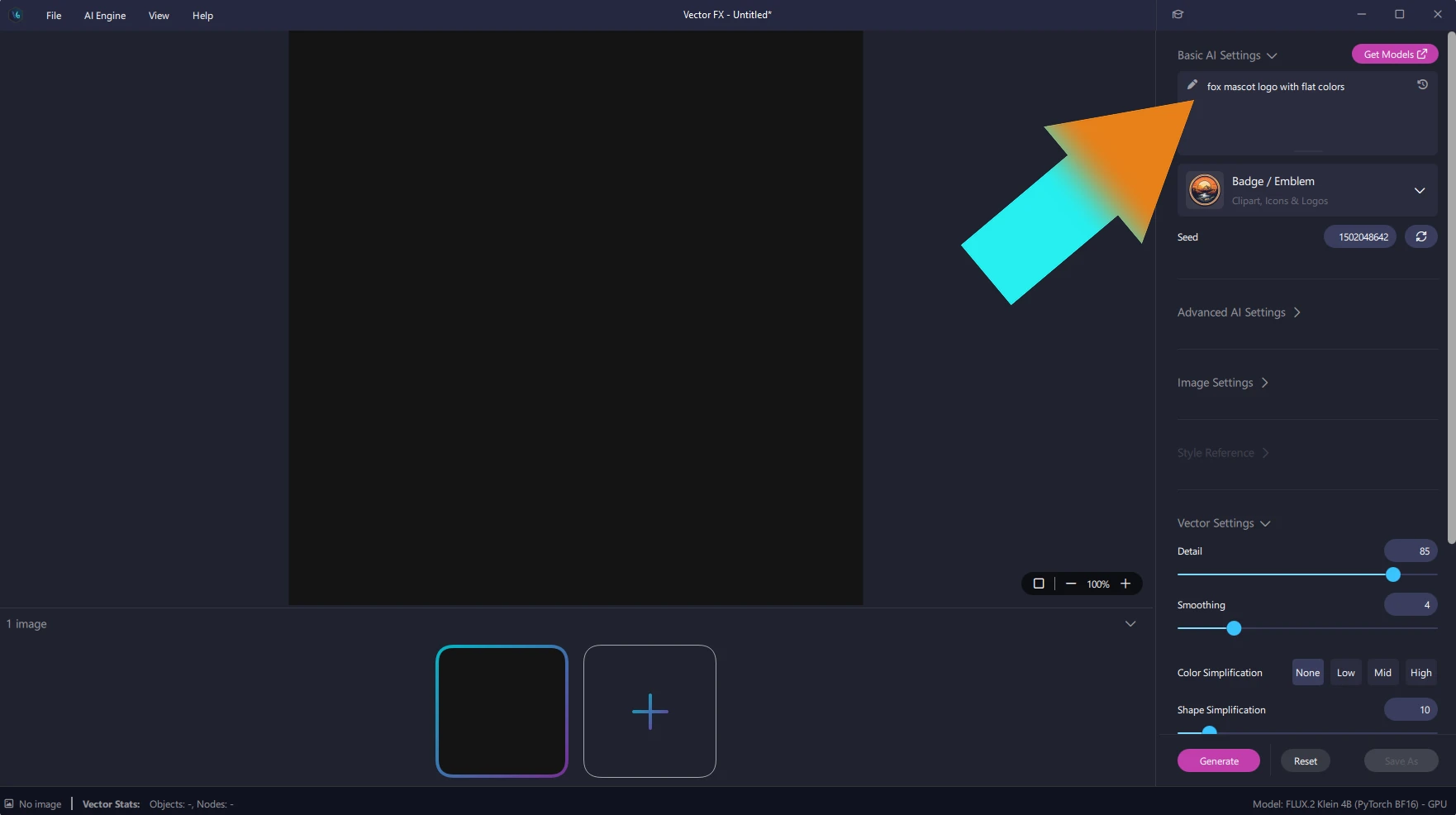 Vector FX UI: Enter a prompt