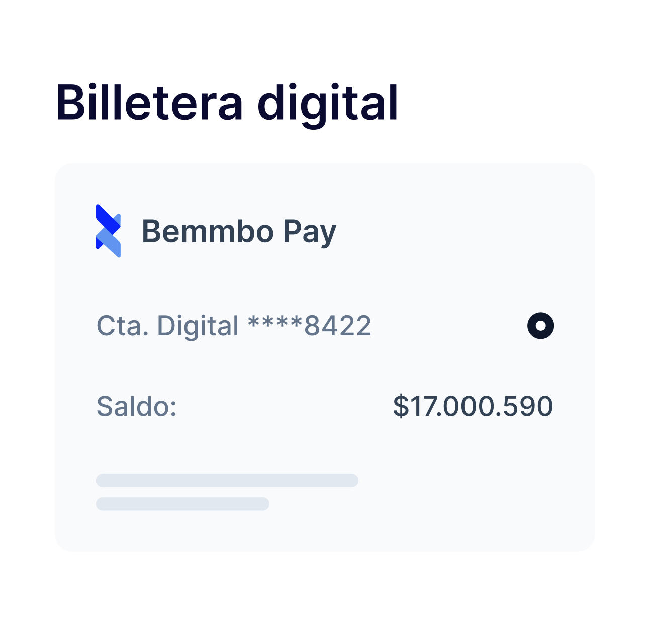 Ejemplo de datos de cuenta de la billetera digital Bemmbo Pay.