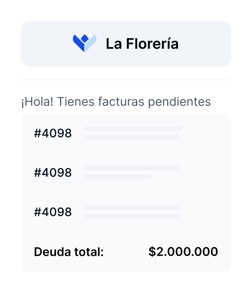 Recordatorio de cobranza para documento pronto a expirar, donde se indica la empresa emisora del recordatorio, el plazo de vencimiento y el monto a pagar.