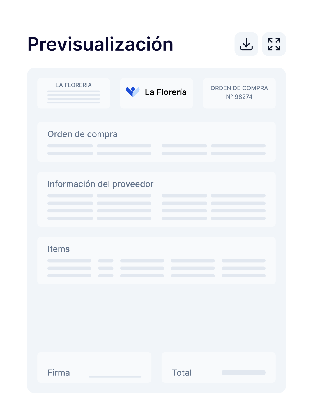 Previsualización pdf de orden de compra en estado pendiente, sin firma electronica