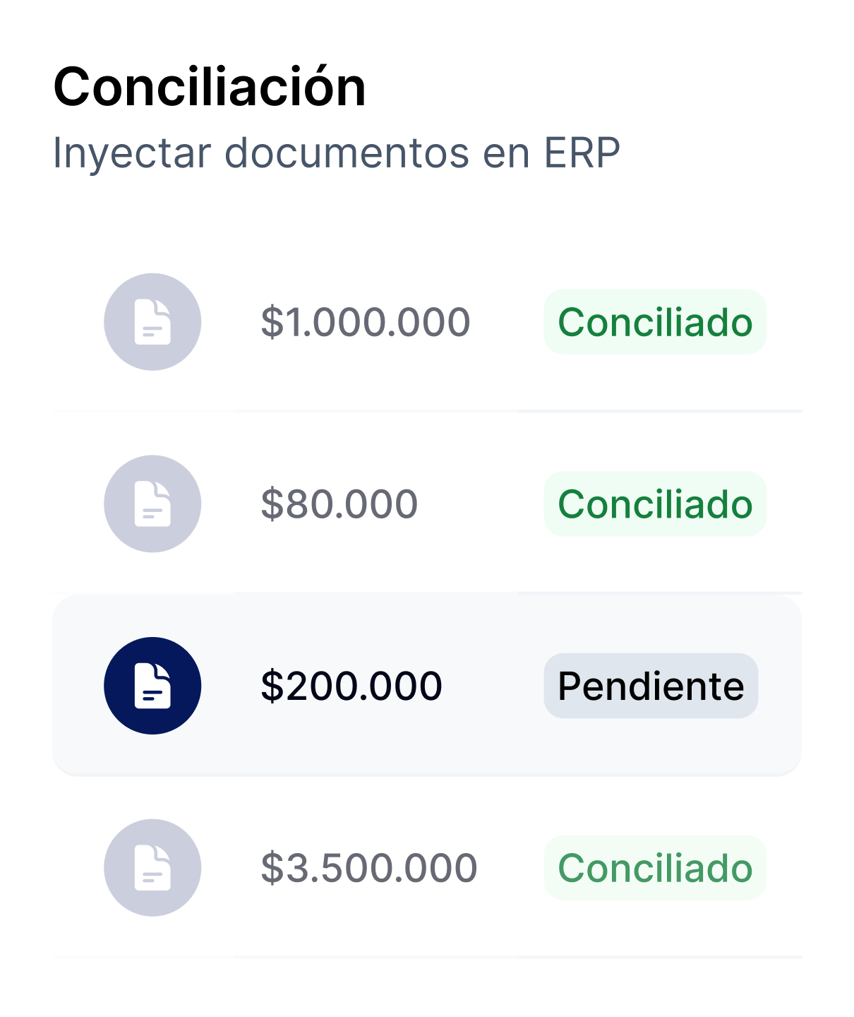Facturas sugeridas para conciliación de movimientos, match inteligente de Bemmbo