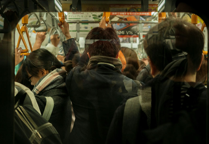 Crowded Tokyo Subway Commute Scene