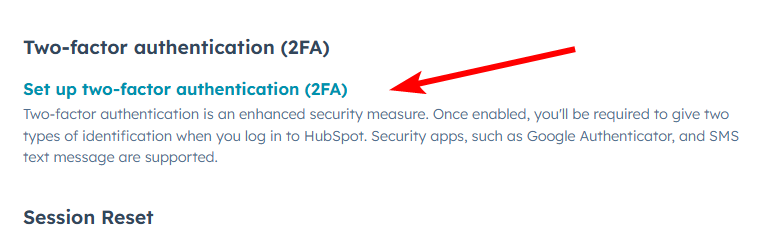HubSpot 2FA set up