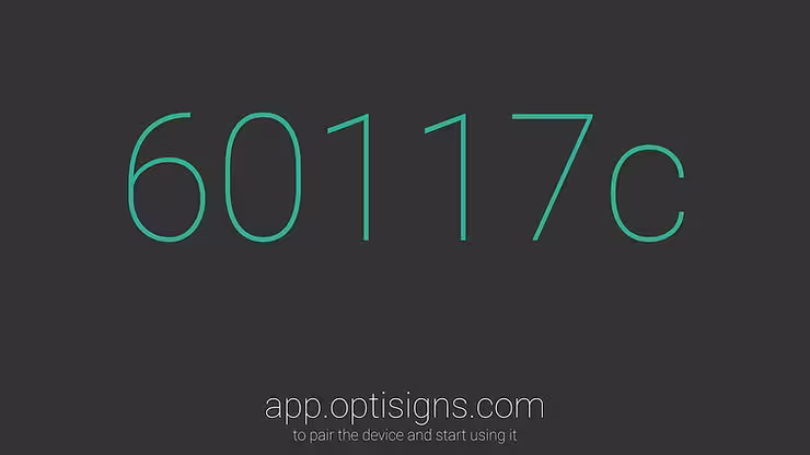 Pairing code to connect screens on OptiSigns Digital Signage Software