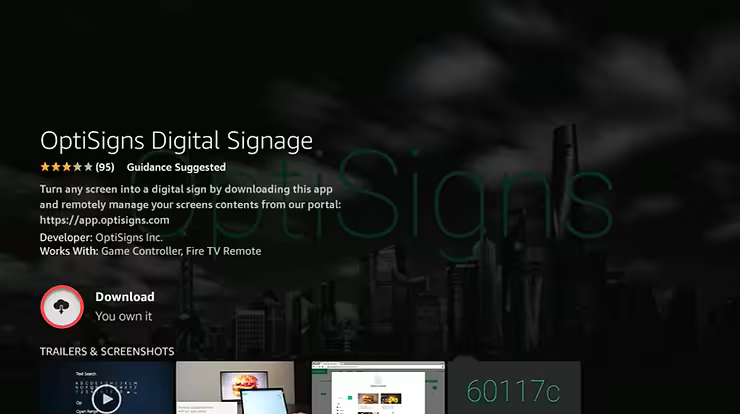 OptiSigns Digital Signage player app in Amazon store