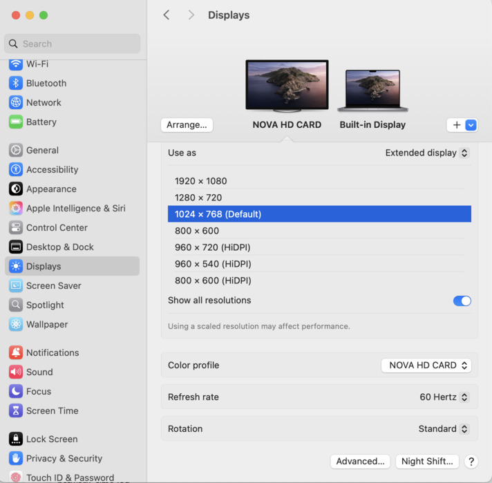 finding default resolution for led display