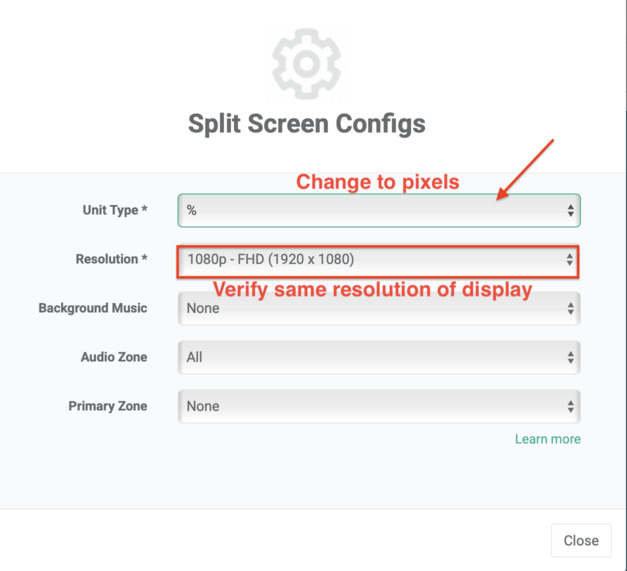 split screen configs resolution