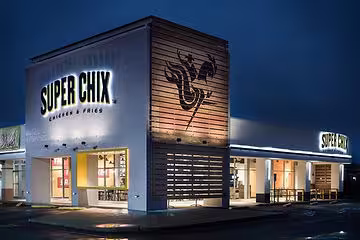 Shot of the outside of a Super Chix restaurant
