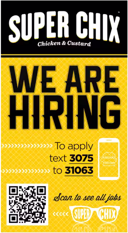 'We are hiring' poster for Super Chix