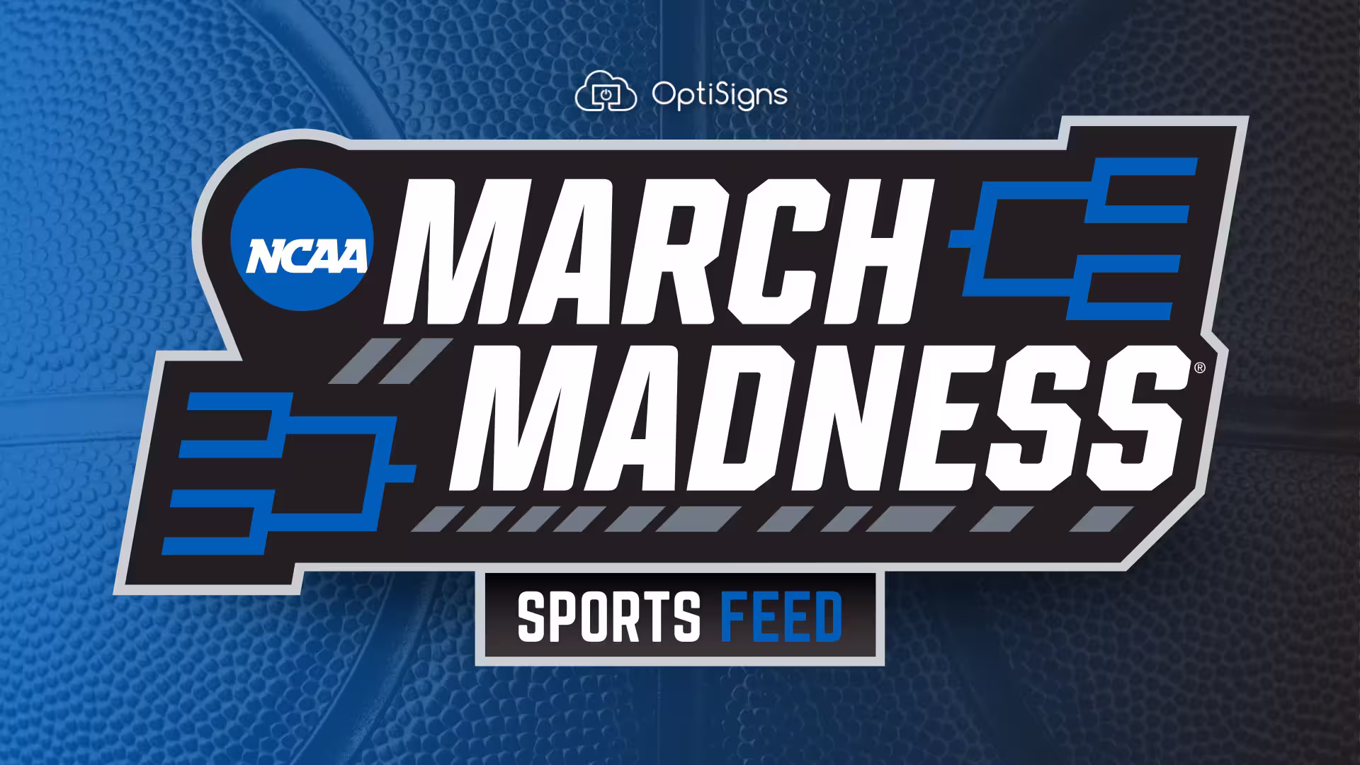 NCAA March Madness logo with the text "Sports Feed" over a blue background with a basketball.