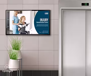 Digital signage for the patient waiting room for a healthcare office with injury rehabilitation advice
