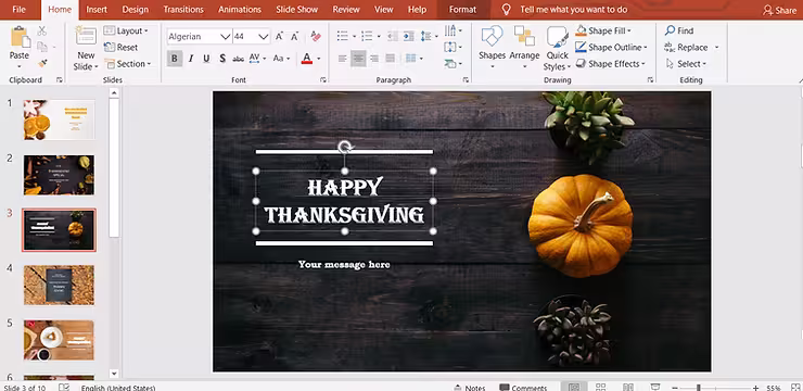 Thanksgiving template on PowerPoint