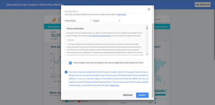 Google Data Studio portal screenshot