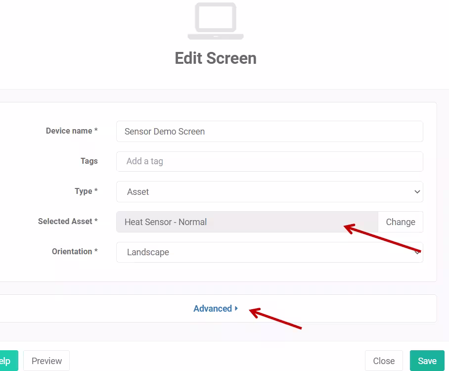 edit screen assigning asset to screen