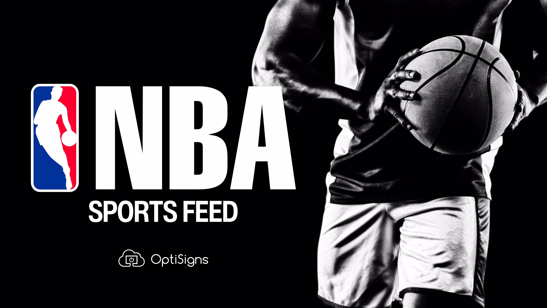 "NBA Sports Feed" text over a dark background with a basketball player holding a basketball