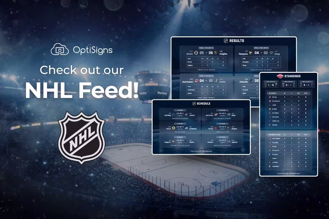 Live digital screen showing NHL play-by-play data and game stats