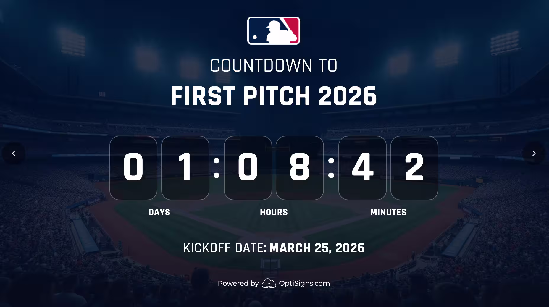 MLB countdown to first pitch for digital signage.