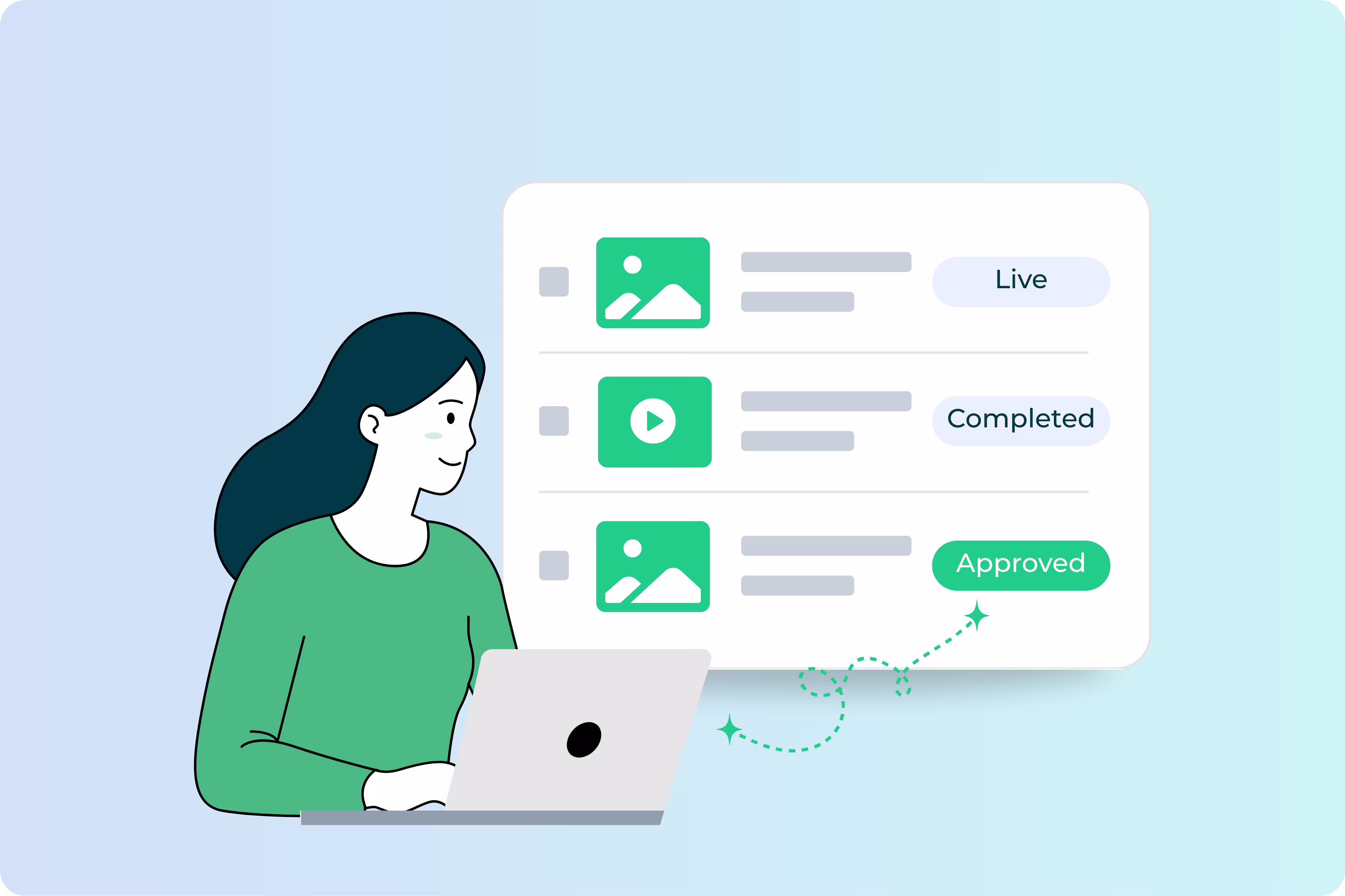 Revue proposal list showing content marked Live, Completed, and Approved