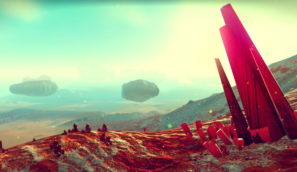 An alien landscape from No Man's Sky