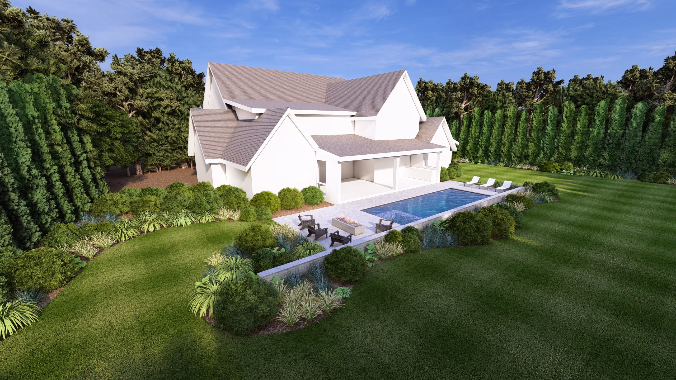 A professional-grade residential backyard renovation by Currin Outdoor Living, featuring custom-installed landscape beds, premium hardscape borders, and lush garden greenery in Raleigh, NC.