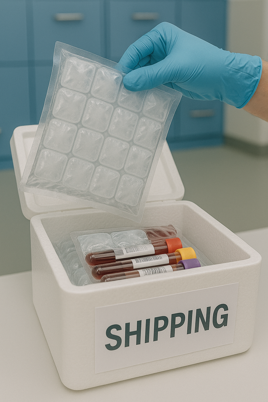 Using water cold packs medical and biological shipments